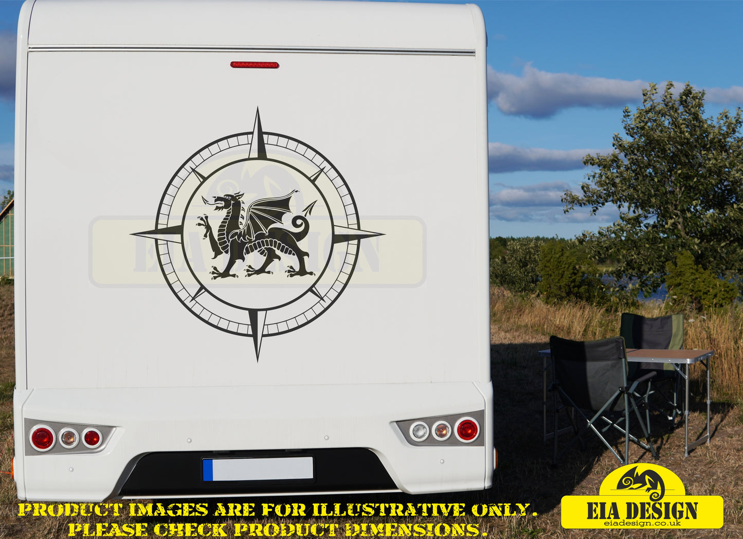 WELSH DRAGON COMPASS vinyl DECAL sticker for car van campervan 540mm x 540mm