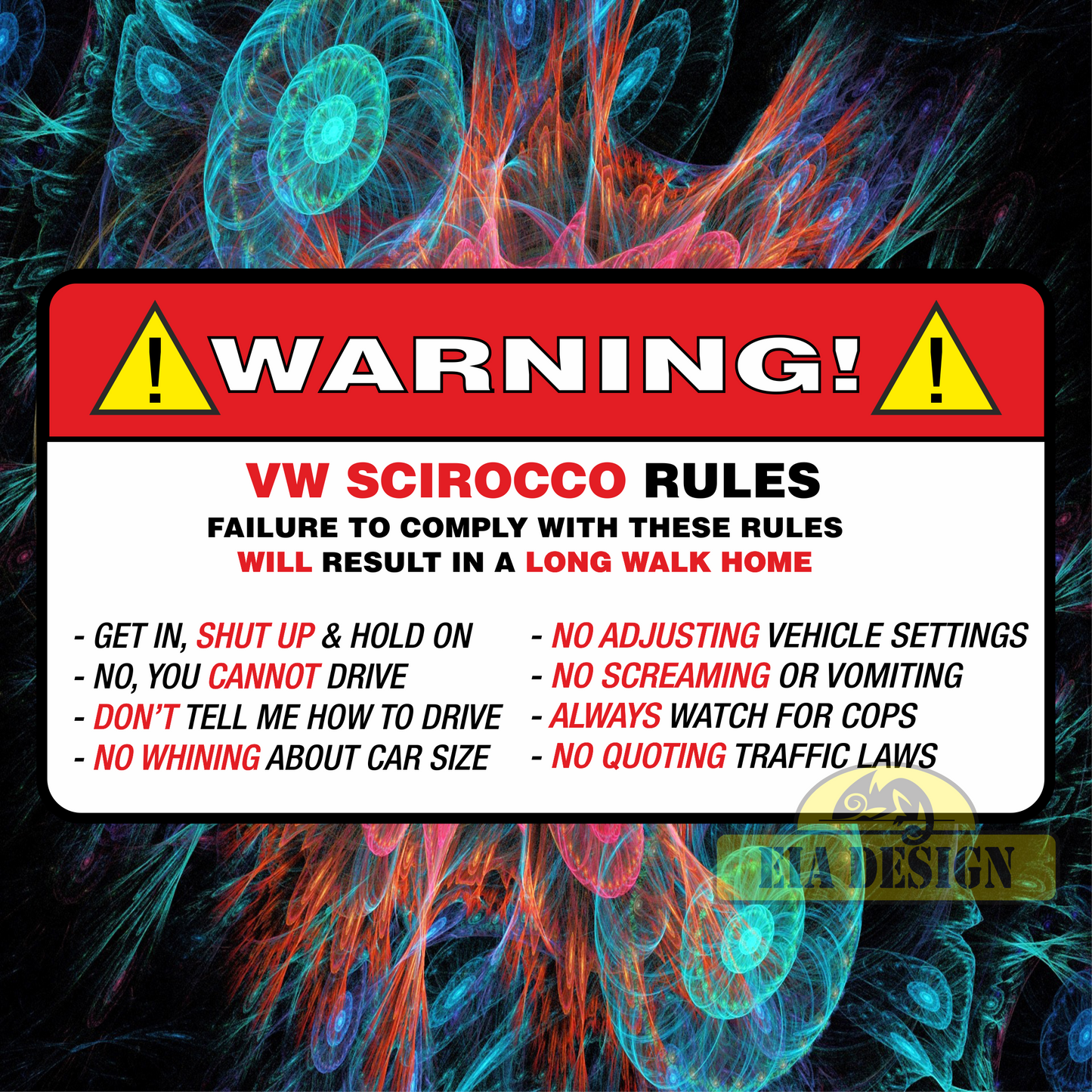 OFF ROAD FUNNY WARNING STICKERS - WARNING VW SIROCCO  RULES